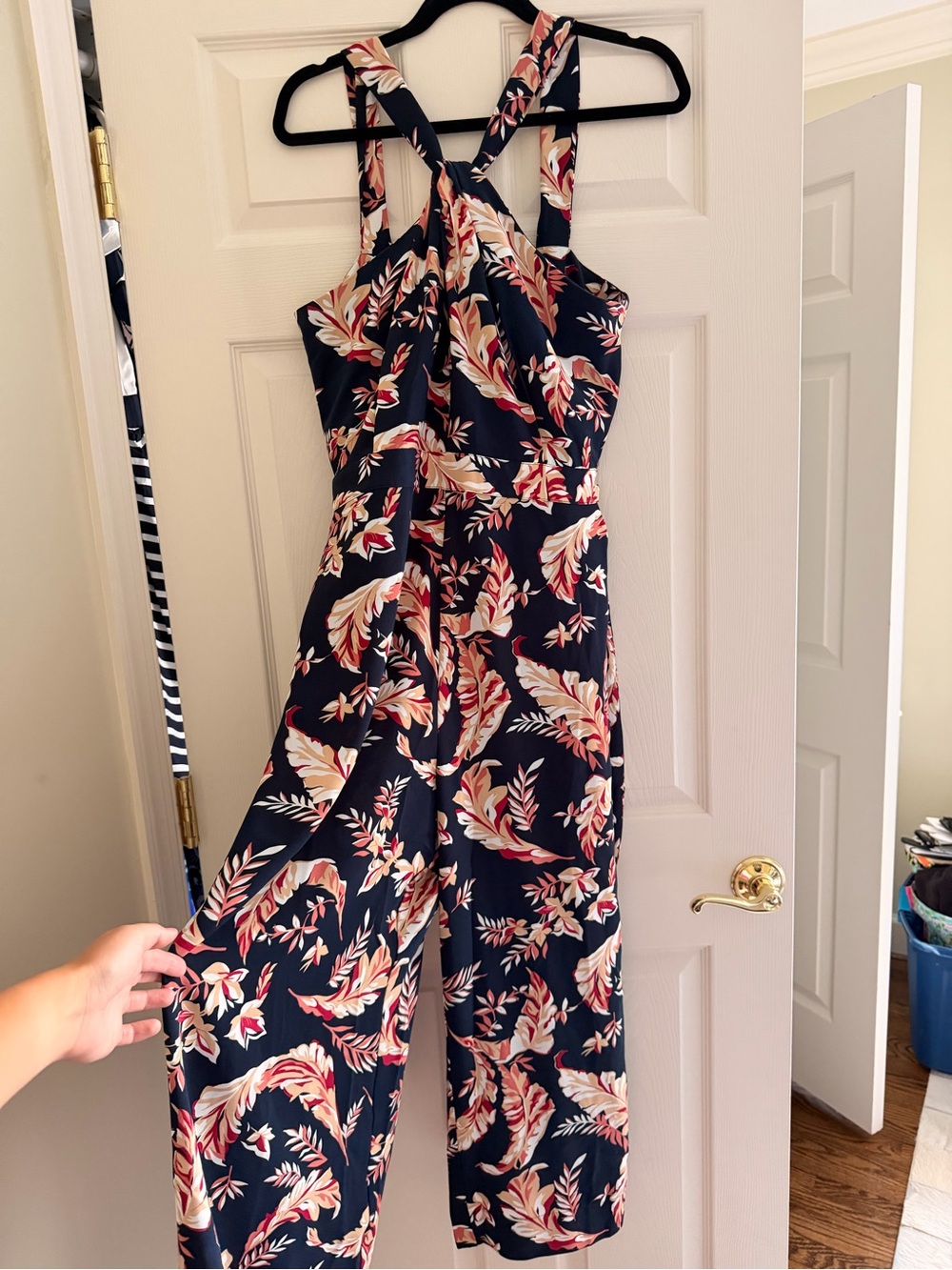 Joie Navy Floral Cross-Back Jumpsuit